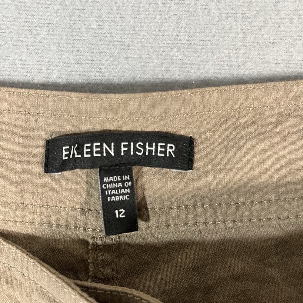 Eileen Fisher Linen Straight Leg Tan Size 12 Clasp‎ Closure Mid Rise Stretch - Picture 3 of 11